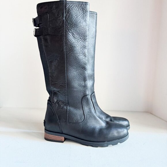 Sorel Emelie Tall Black Leather Boots 6 - Picture 1 of 11